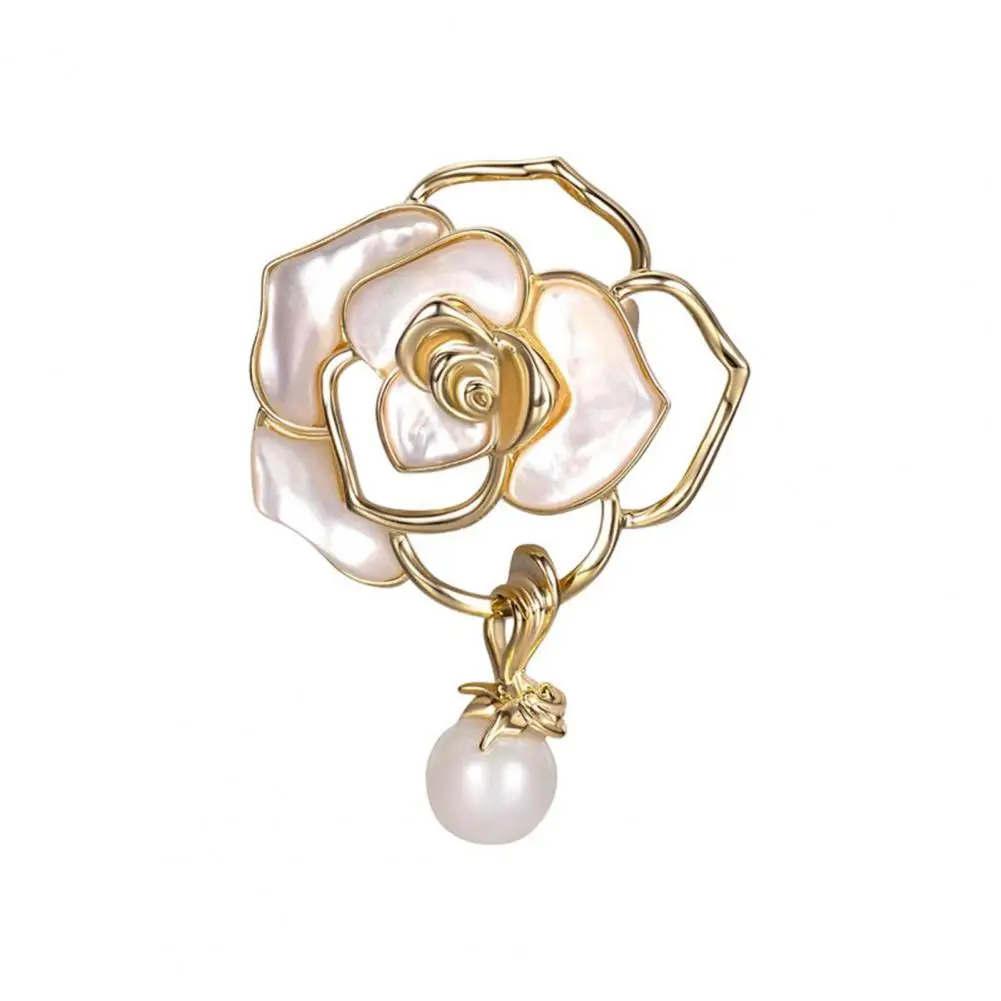 Anti-oxidation Brooch Pin Elegant Camellia Shape Pearl Brooch Pin for Women's Suit Collar Shawl Costume for Scarf for Sweaters