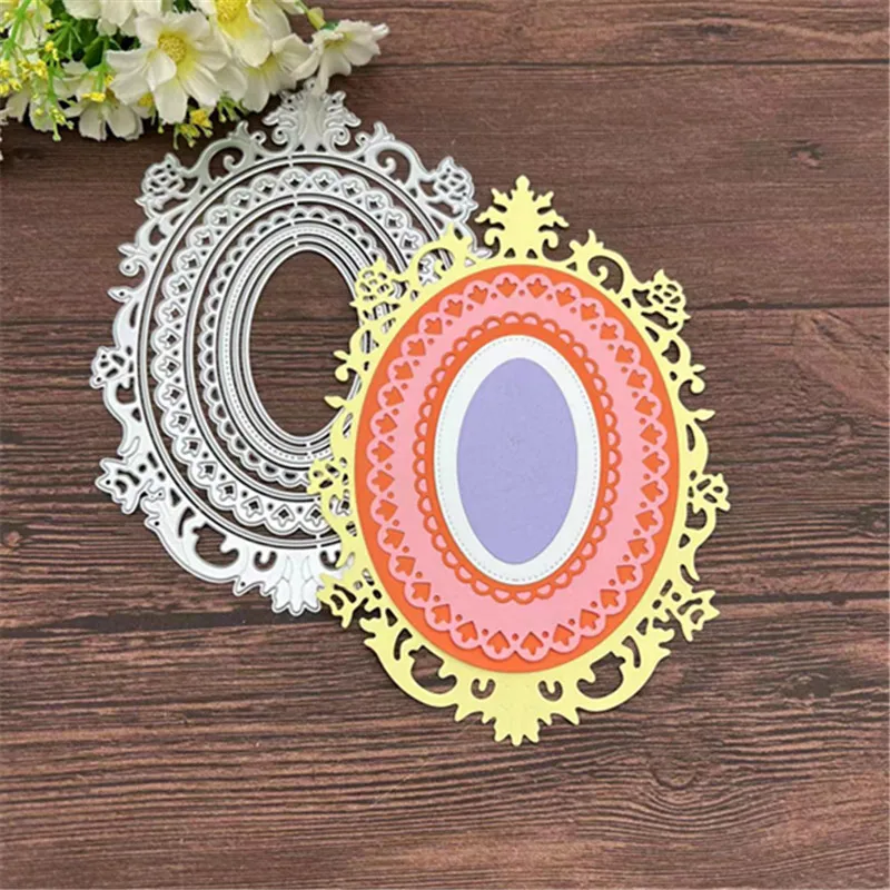 8pcs/set Oval Circle Scallop Fram Metal Cutting Dies Stencils For DIY Scrapbooking Decorative Embossing Handcraft Template