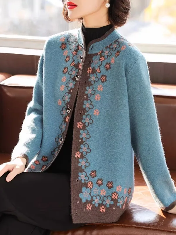 Loose Knitted Open Cardigan Outerwear for Women Spring Autumn Winter New Style Mommy Outerwear Comfortable Long Sleeve Sweater