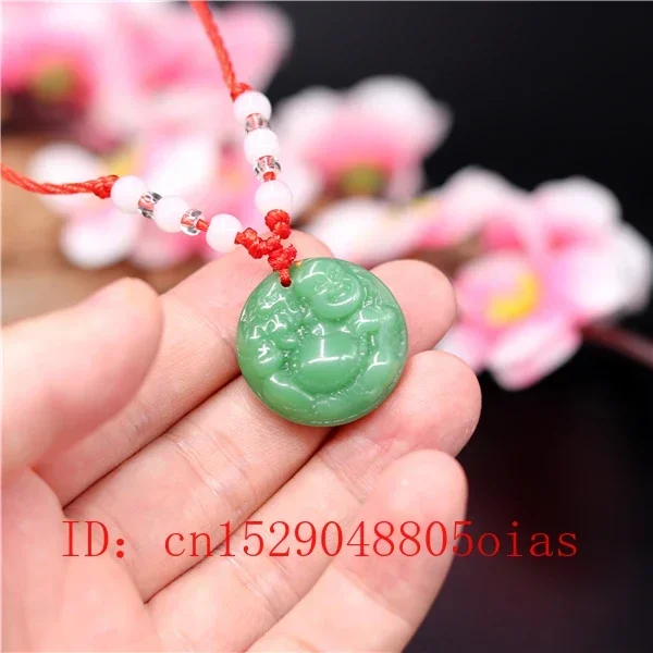 Natural Green Chinese Jade Maitreya Pendant Agate Necklace Charm Jewelry Carved Amulet Fashion Accessories Gifts for Women Men