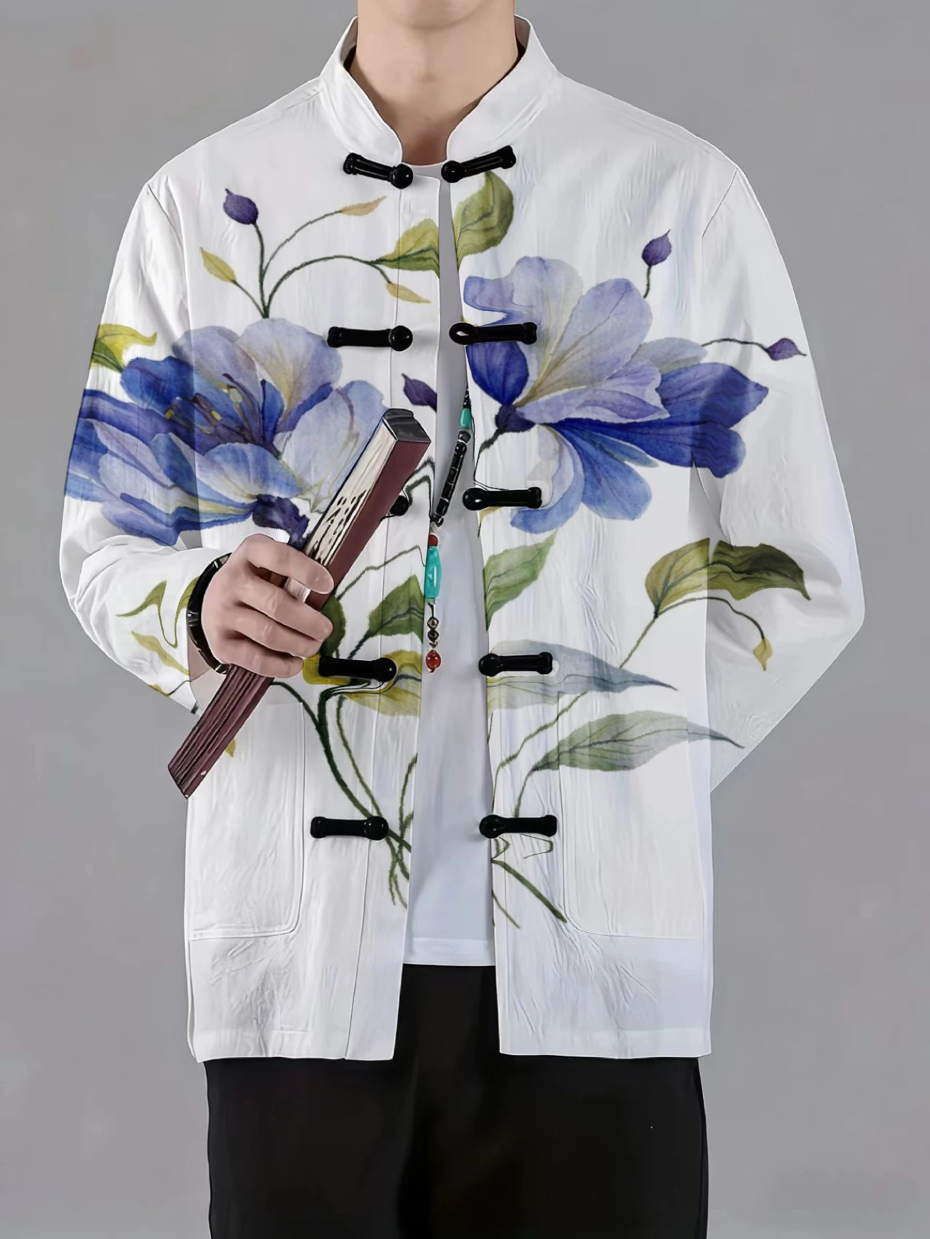 Men Men Mandarin Collar Frog Button Jacket Wildlife Floral Art Print Traditional Outerwear - Aliexpress Deal