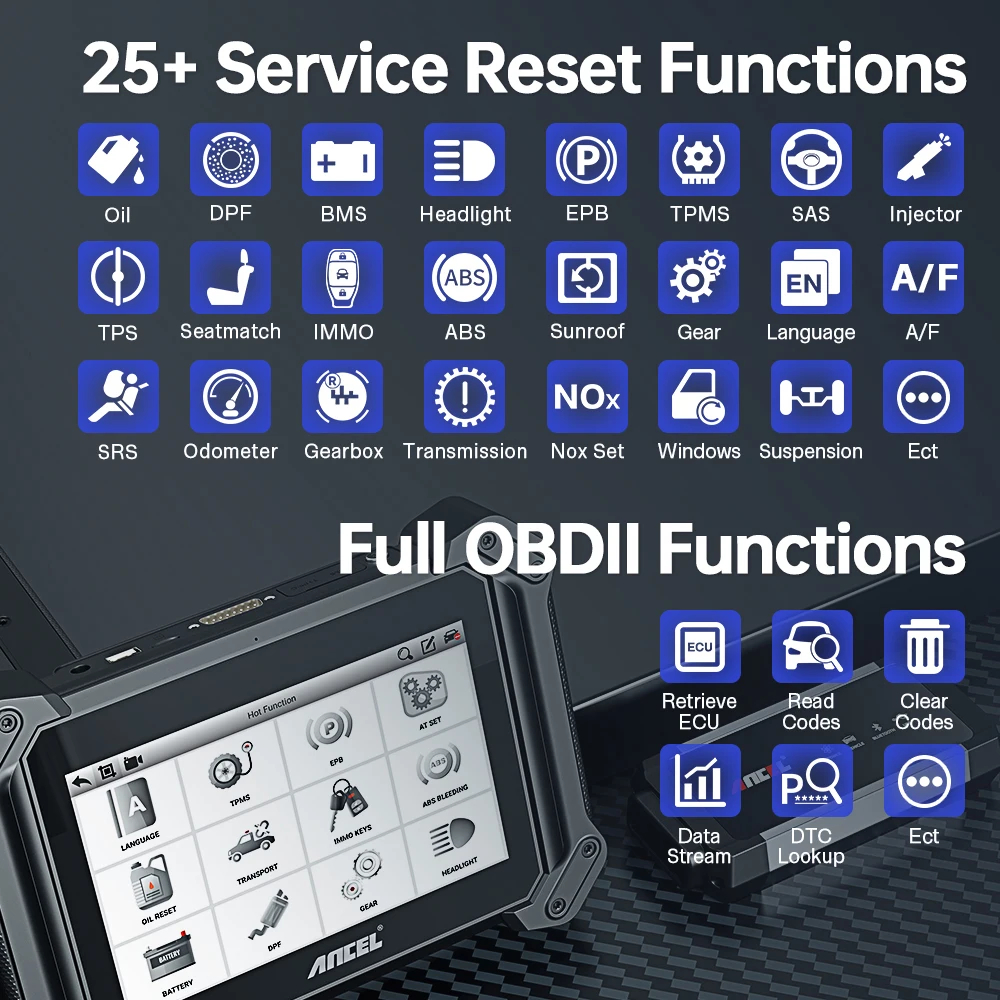 ANCEL V6 PRO OBD2 Scanner Bi-Directional Car Diagnostic Scan Tool Bluetooth IMMO ABS Bleed Oil Reset DPF EPB Code Reader