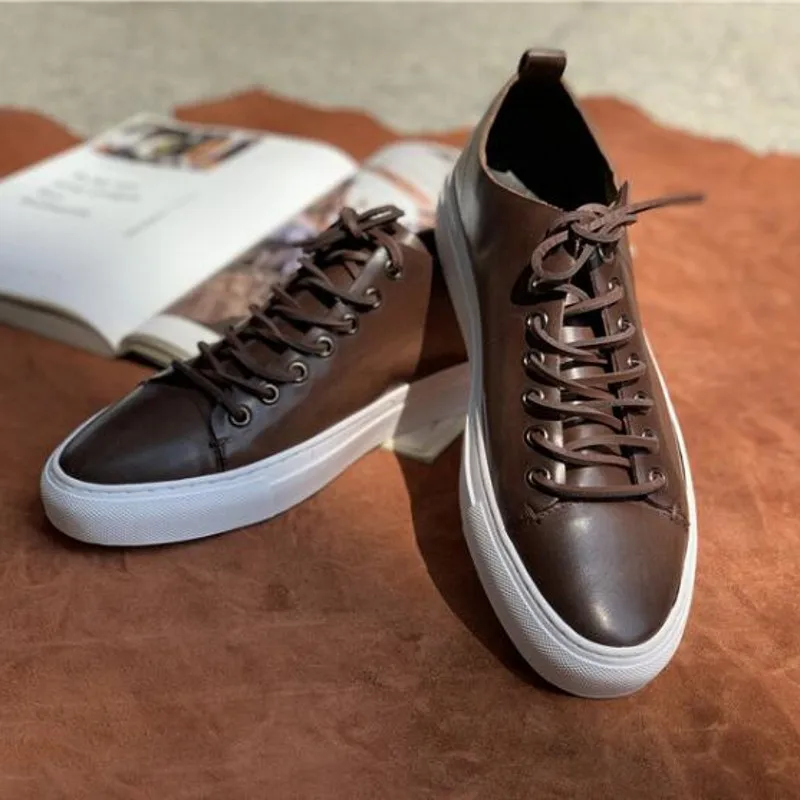 2023 Cow Leather Vulcanized shoes for Men Lace up Casual Shoes Breathable