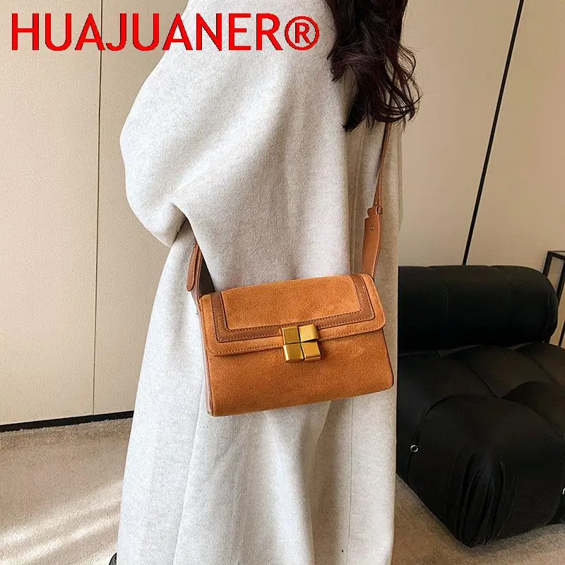 French Design Women Bag Winter New Single Shoulder Handbag For Women Square Classic Blue Nubuck Leather Luxury Messenger Bags