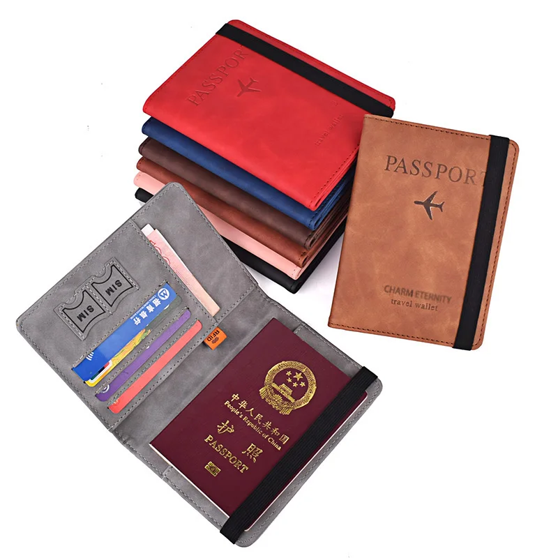 5 Card Slots RFID Blocking Passport Cover Elastic Bandage Men Women PU Leather Travel Passport Holder Wallet Organizer Case