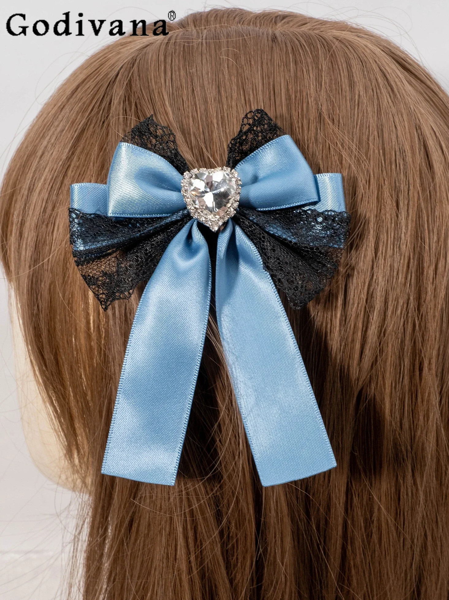 

Japanese Mine Mass-Produced Rhinestone Lace Bow Lolita Hair Clip Summer New Fashion Elegant Girly Y2k Hair Accessories Women