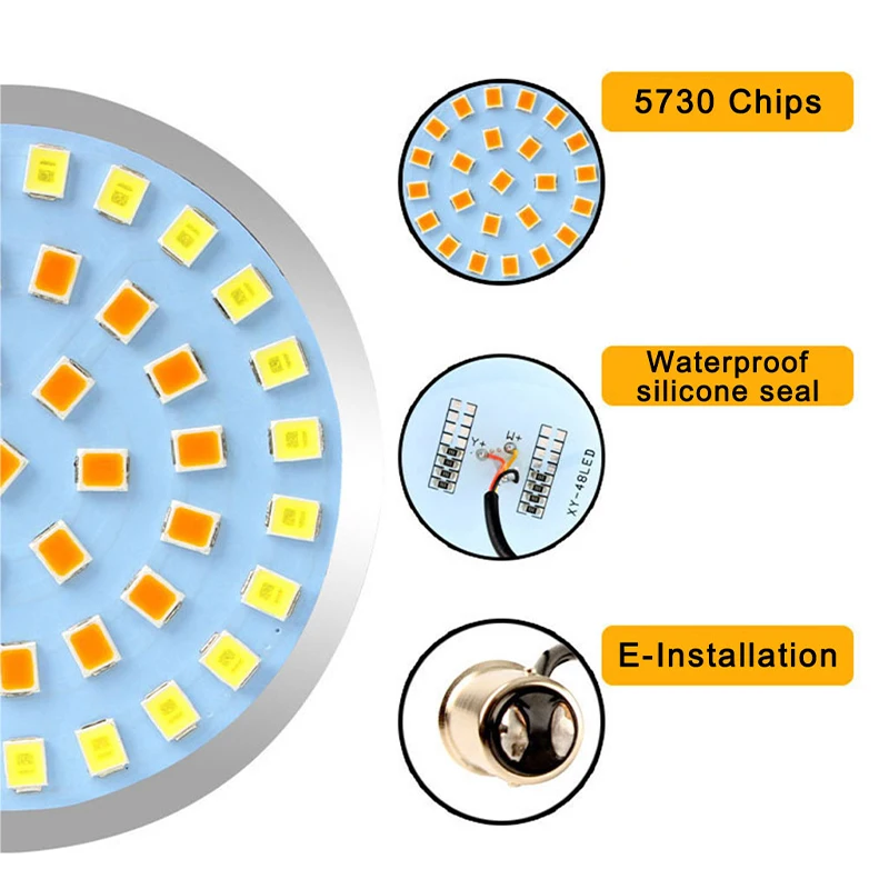1 زوج دراجة نارية 48SMD 1157 مآخذ مصباح إشارة الانعطاف LED أبيض أصفر مؤشر LED 1157 أضواء وقوف السيارات ضوء الفرامل ل هارلي