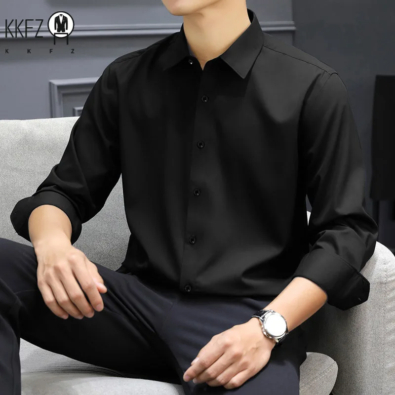 Herren-Business-Casual-Langarmhemd, einfarbig, knitterfrei, bequem, vielseitiges, einfarbiges Oberteil für alle Jahreszeiten