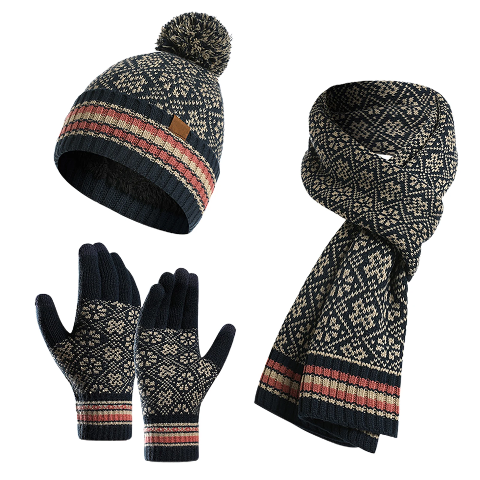 الشتاء محبوك قبعة صوف دافئة وشاح قفاز 3-Piece مجموعة قبعة صغيرة طقم أربطة عنق المرأة مترهل وشاح دافئ محبوك قبعة للخارجية #6