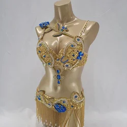 Costume de carnaval imbibé de fleur pour femme, ensemble de soutien-gorge et ceinture de luxe, tenue de scène, tenue de samba rave, boîte de nuit, chanteur, spectacle