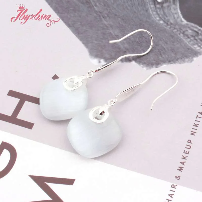 

20mm Square Coral Agate Turquoise Stone Beads Fashion Jewelry Tibetan silver Hook Earrings For Woman Xmas Gift Earrings 1 Pair