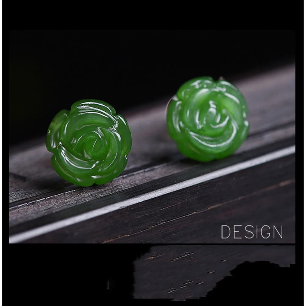 Natural Rose Green With 925 Sterling Silver Stud Golden Earrings Jewelry Lucky Accessories