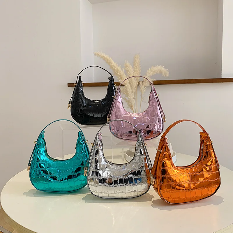 2023 New Women\'s Underarm Bag Fashion Stone Pattern Lacquer Leather Shiny Face Handbag Women\'s Shoulder Bag Mini Bag