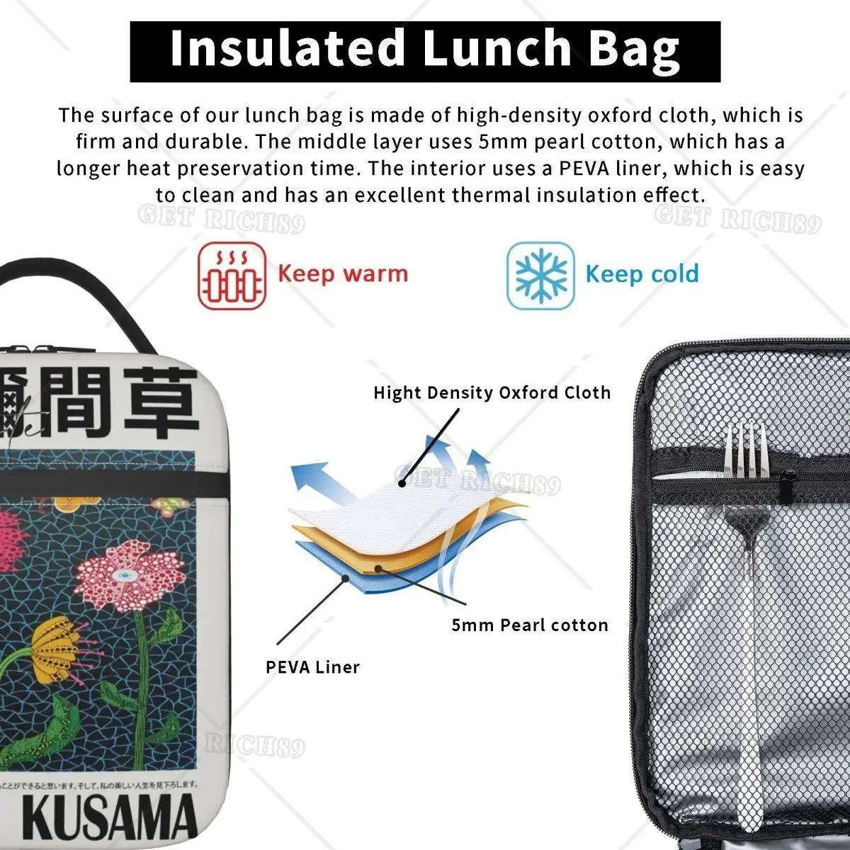 Yayoi Kusama Japanese Pop Art Thermal Insulated Lunch Bag for Women Men Pianic Portable Lunch Container Cooler Thermal Lunch Box