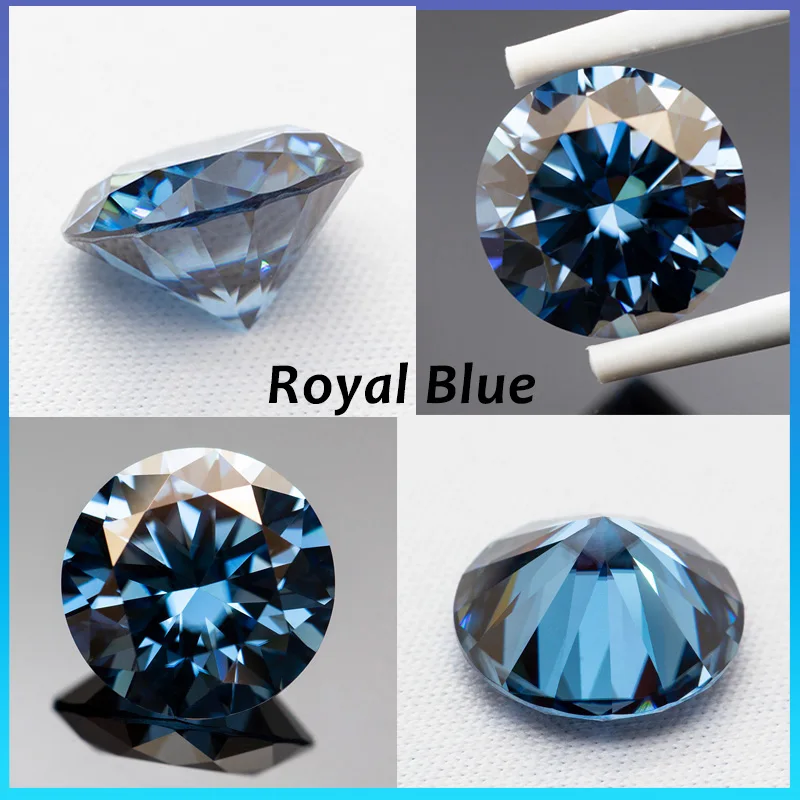 Lab Diamond Moissanite Blue Tones RD Royal Blue/Klein Blue/Aquamarine/Ice Blue Moissanite Stone Pass Diamond Tester with GRA