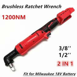 Fit For Milwaukee 18V Battery 1200NM Brushless Electric Ratchet Wrench 3/8'' 1/2'' 2 in 1 Removal Screw Nut Driver Power Tools