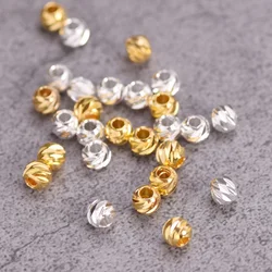 Color Plated Round Carved 3mm 4mm 5mm 6mm 8mm Brass Metal Loose Spacer Beads For Jewelry Making