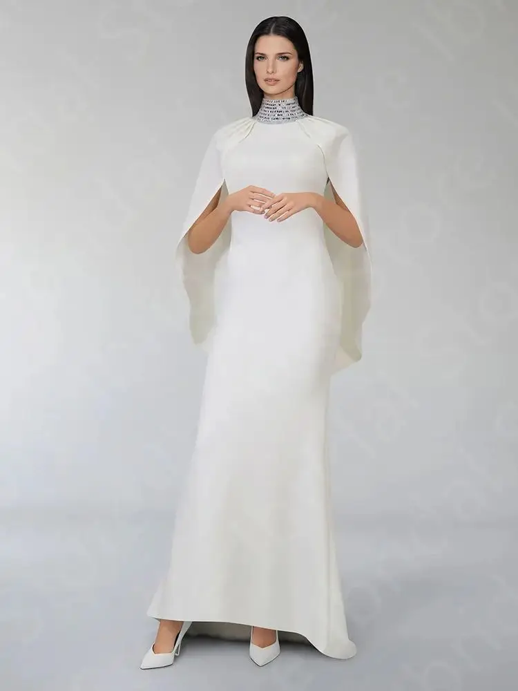 Vestidos blancos elegantes personalizados para madre, vestidos de sirena para madre de la novia con capa y cuello con cuentas, vestidos de fiesta de boda 2024