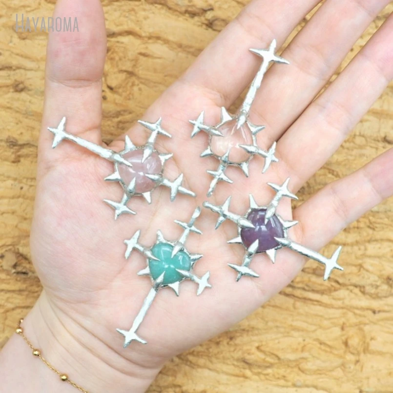 

10Pcs Rose Quartzs Amethysts Jesus Christian Brutalist Organic Claws Bubble Claw Heart Crisscross Thorns Point Pendant PM50676