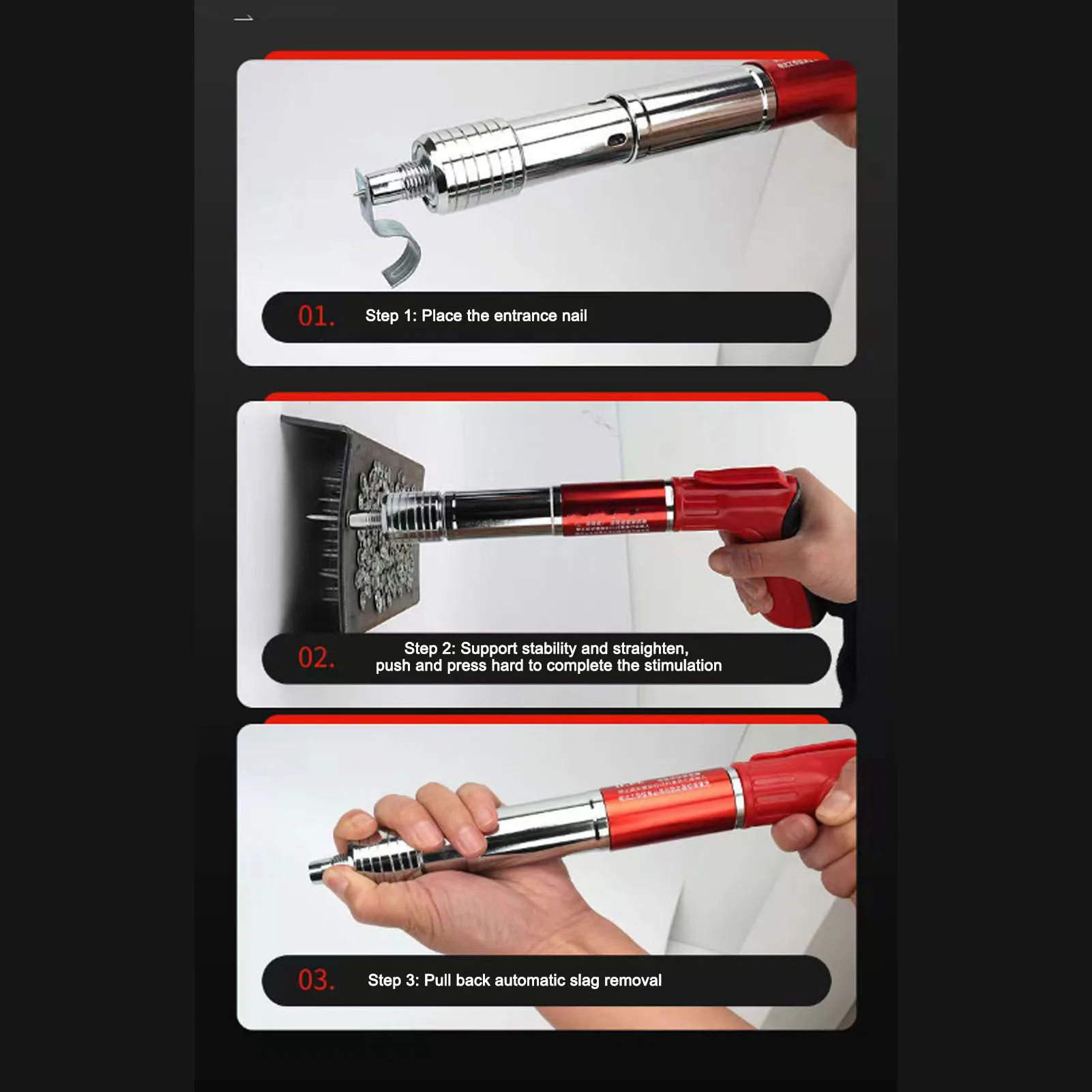 Pistol Paku Mini Manual Baja 5 Lipat Peredam Suara Rumah Tangga Ketahanan Tinggi Pistol Paku Dinding Otomatis Penghilang Debu untuk Beton