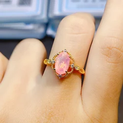 Natural Gemstone Ring 925 Sterling Silver Pink Opal Ring Engagment Primise Ring For Women