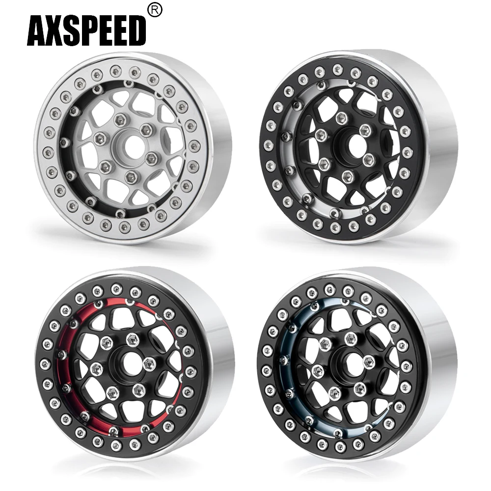 AXSPEED 4Pcs Aluminum Alloy Beadlock 1.9 inch 56.5*25mm Wheel Rims Hubs for Axial SCX10 D90 TRX4 1/10 RC Crawler Car