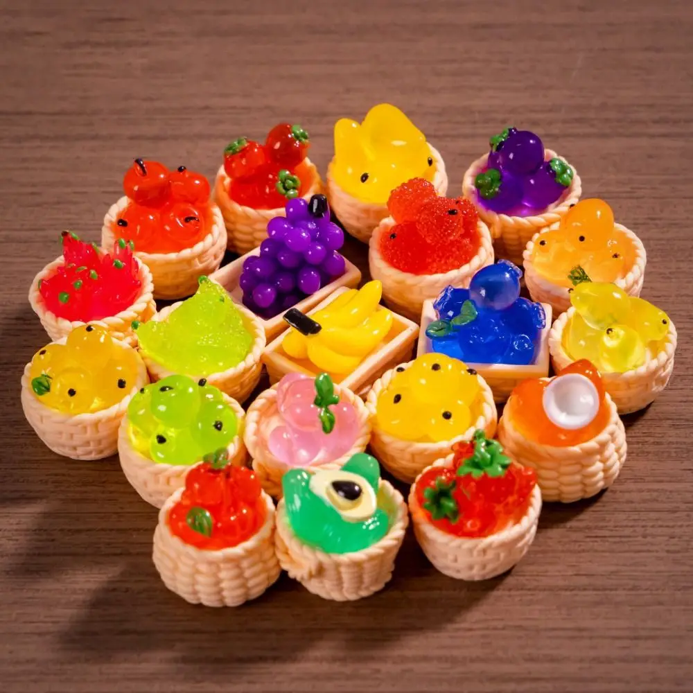 Mini maison de poupée 1/12, 2 pièces, cadre en rotin en résine simulée, tissé à la main, stockage de fruits et légumes, panier en bambou, décoration de poupée