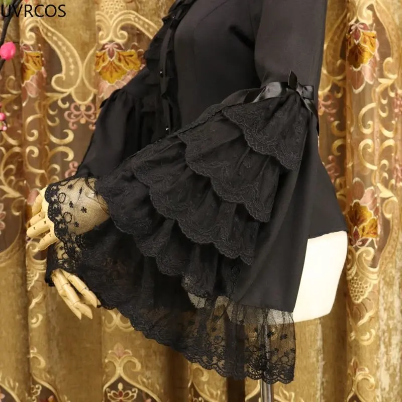 Japanese Victorian Gothic Lolita Blouse Women Kawaii Lace Ruffles Flare Sleeve Shirts Tops Female Vintage Elegant Inside Blouses