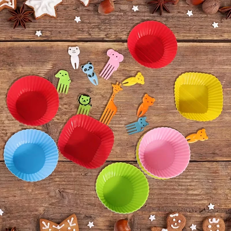 12-46pcs Bento Box Accessory Set Cute Mini Fruit Forks Set Portable Tomato Sauce Dispenser Set For Camping School Lunch Boxes