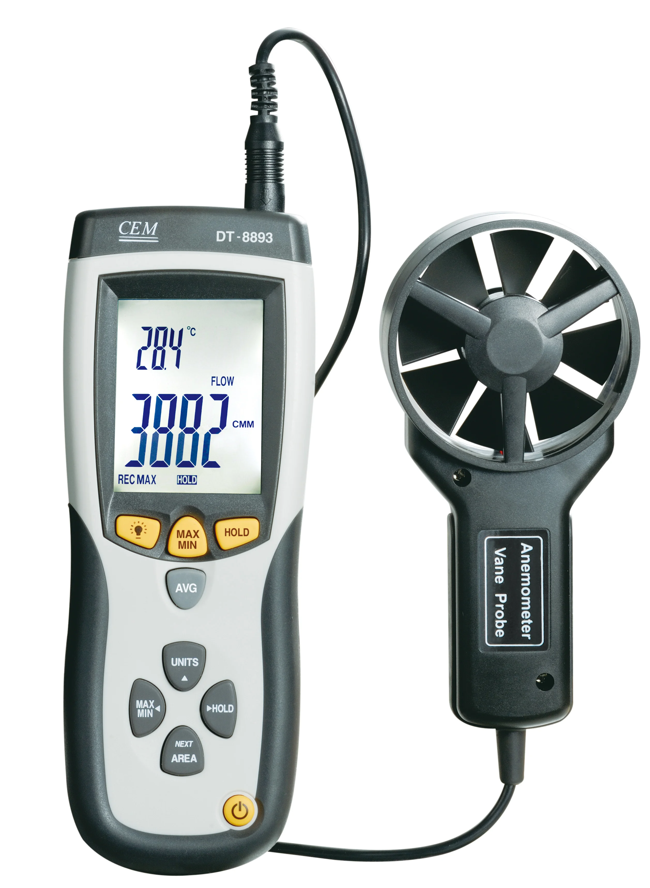Portable Multifunctional LCD Handheld Meter Vane Probe Thermo Anemometer Wind Speed Digital Anemometer