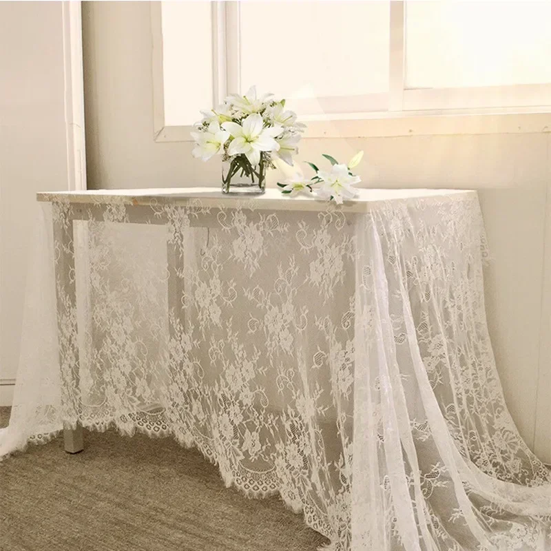 

Rustic Wedding White Lace Tablecloth Vintage Embroidered Reception Table Cloth Decor Boho Party Valentine's Day Tablecloth