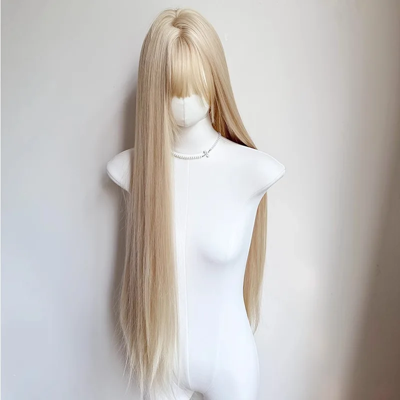 

Super long two-dimensional light gold wig female full head cover doll natural Mori universal cos Lolita whole top