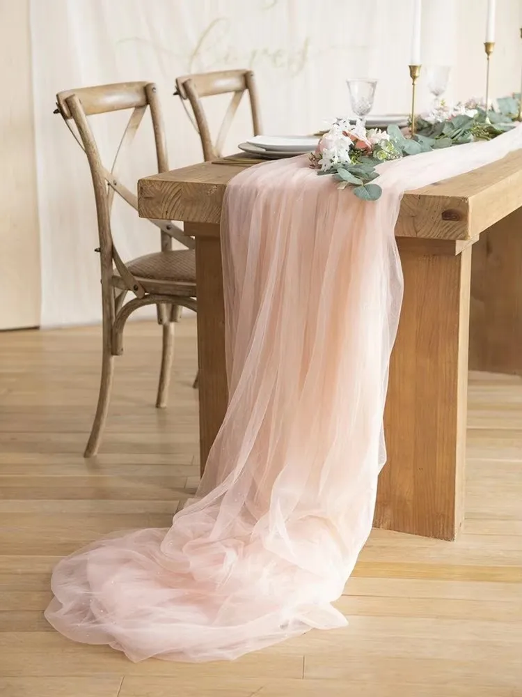 

Длинная тюлевая ткань для декора: скатерть-дорожка, прозрачная сетчатая ткань для вечеринок и мероприятий, элегантный материал для свадебных аксессуаров, банты для стульев, фон для фотозоны