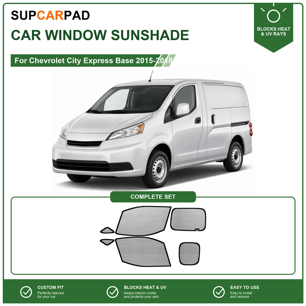 For Chevrolet City Express Base 2015-2018 Full Set Car Window Sunshades UV Block Privacy Heat Insulated Foldable Car Curtain
