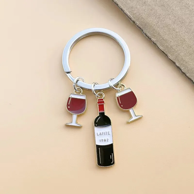 Llaveros de fiesta para amantes de copa de vino tinto, llavero, Color plateado, joyería para mujer, accesorio para hombre, colgante, regalo de moda