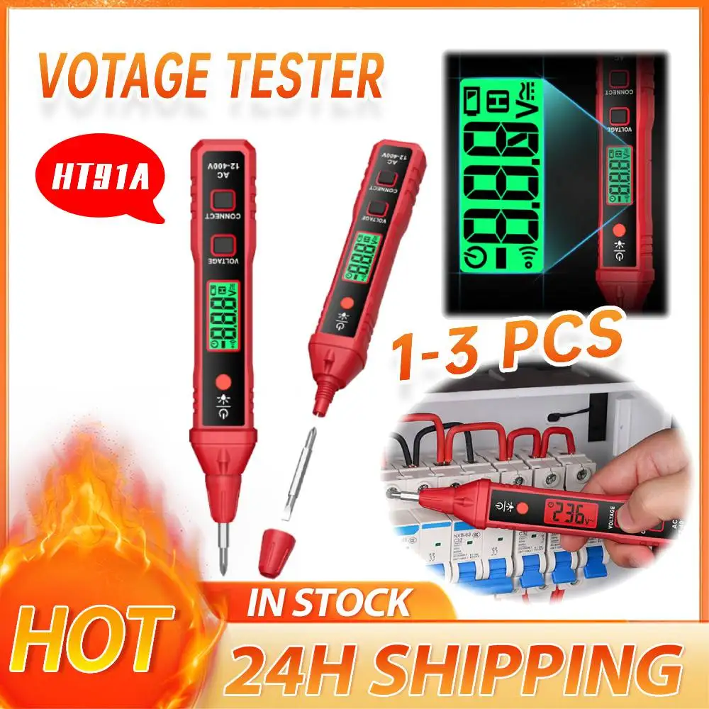 LCD Display AC 12-400V Electrical Tester Non-Contact AC Voltage Tester Electric Pen with Flashlight for Live/Null Wire Judgment