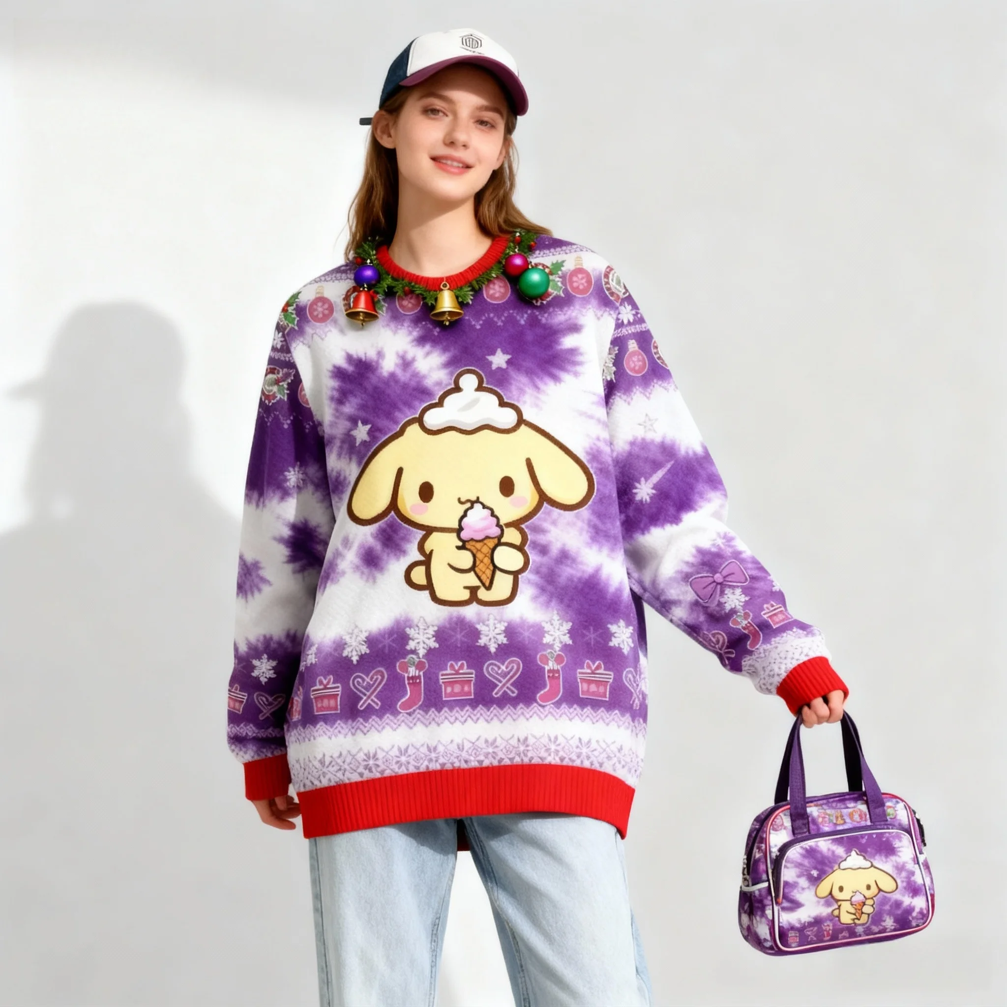 Serie di collezioni di personaggi popolari della famiglia Sanrio Sweet and Cool Christmas Party Felpa con cappuccio autunno/inverno per adulti super grande da donna