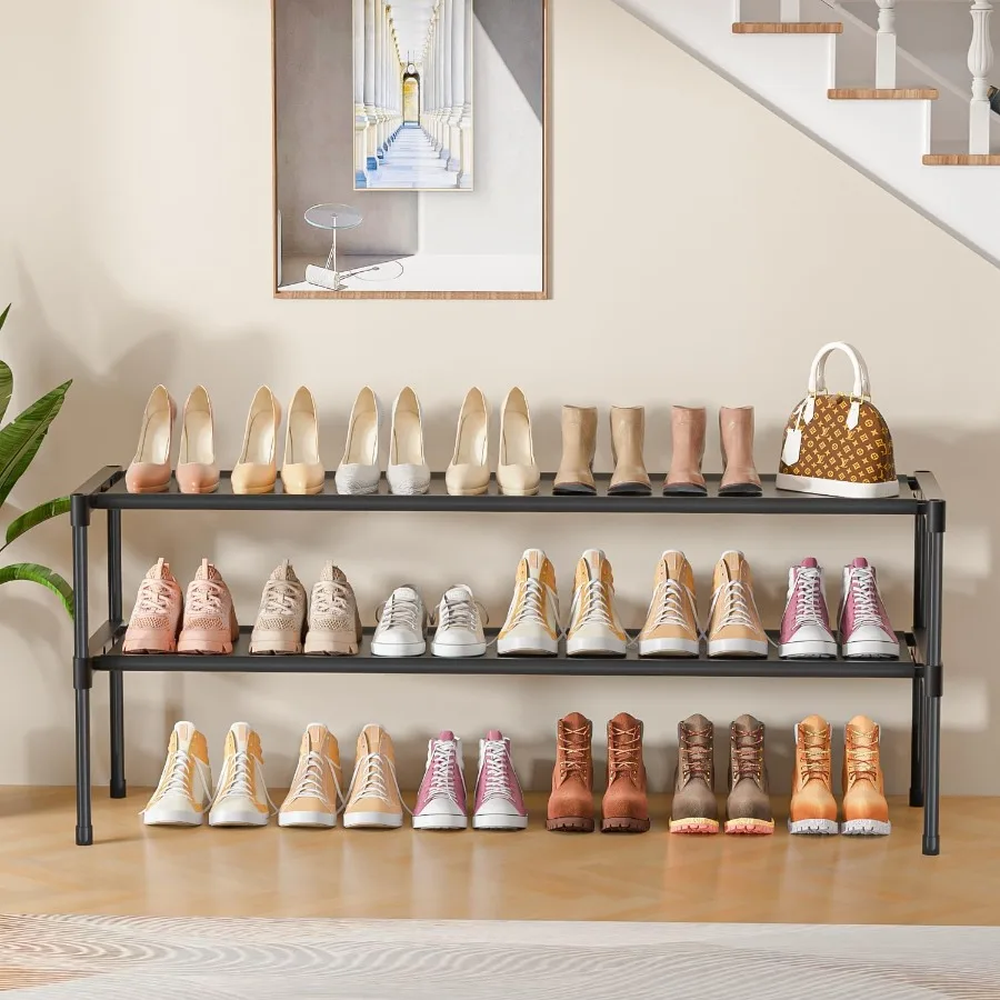 

Long Shoe Rack 2 Tier Shoe Storage Organizer Wide Stackable Shoe Organizer Racks for Closet EntrywayShoe Shelf Stand Sturdy Dur
