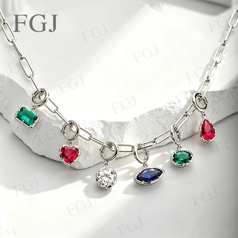 Unique DIY S925 Silver Pendant Necklace Moissanite Lab Gemstone Charm Necklace Heart/Pear/Oval/Marquise/Emerald Cut Fine Jewelry