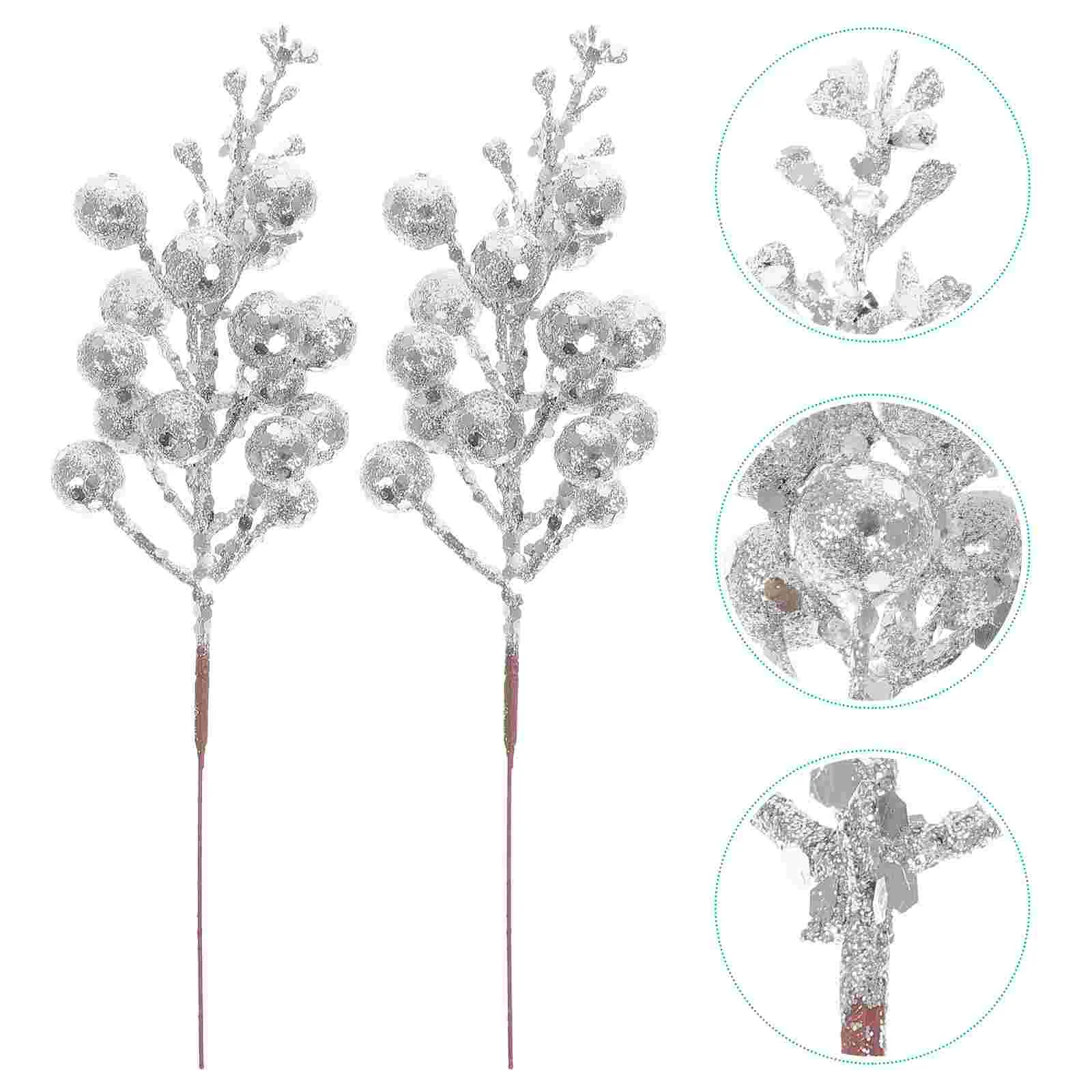 10 Pcs Candies Christmas Tree Imitation Berries Picks Vase Decor Silver Wreath Fake Berry Decorations Office Man