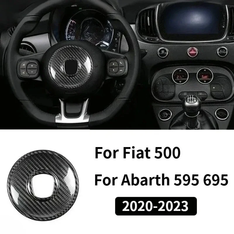 

For Fiat 500 For Abarth 595 695 Dry Carbon Fiber 2020-2023 Interior Steering Wheel Controls Bottom Ring Frame Trim Accessories