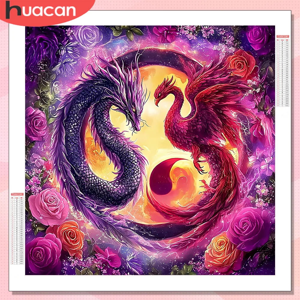 HUACAN Rose Blume Diamant Mosaik Kits Tier Fantasie Phoenix Tai Chi voller Bohrer Wand dekorative Gemälde Drachen Kunst Sets