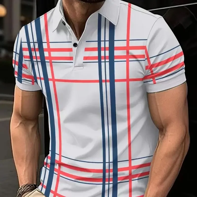 2023 New Summer High-end Mesh Positioning Printed Lapel Button High-end Casual Style Men's POLO Shirt Short Sleeve