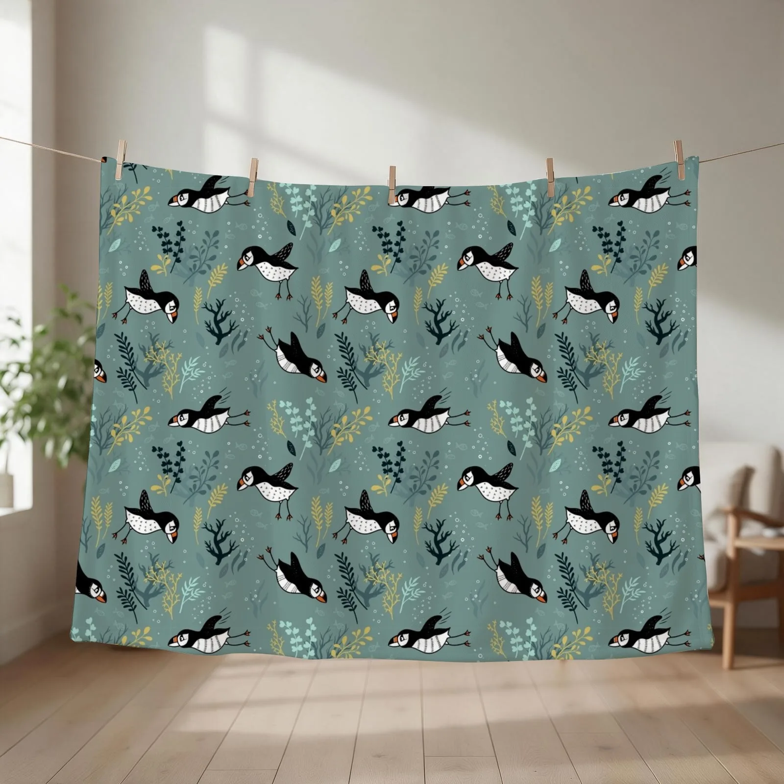 Puffin under water Throw Blanket couch cozy soft plush fuzzy picnic outdoor blanket