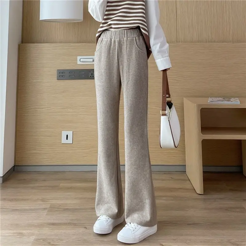 Plush Boot CutPants Women Autumn Winter 2022 New High Waist Wide Leg Trousers Casual Loose All-match Lady Straight Trousers 2022