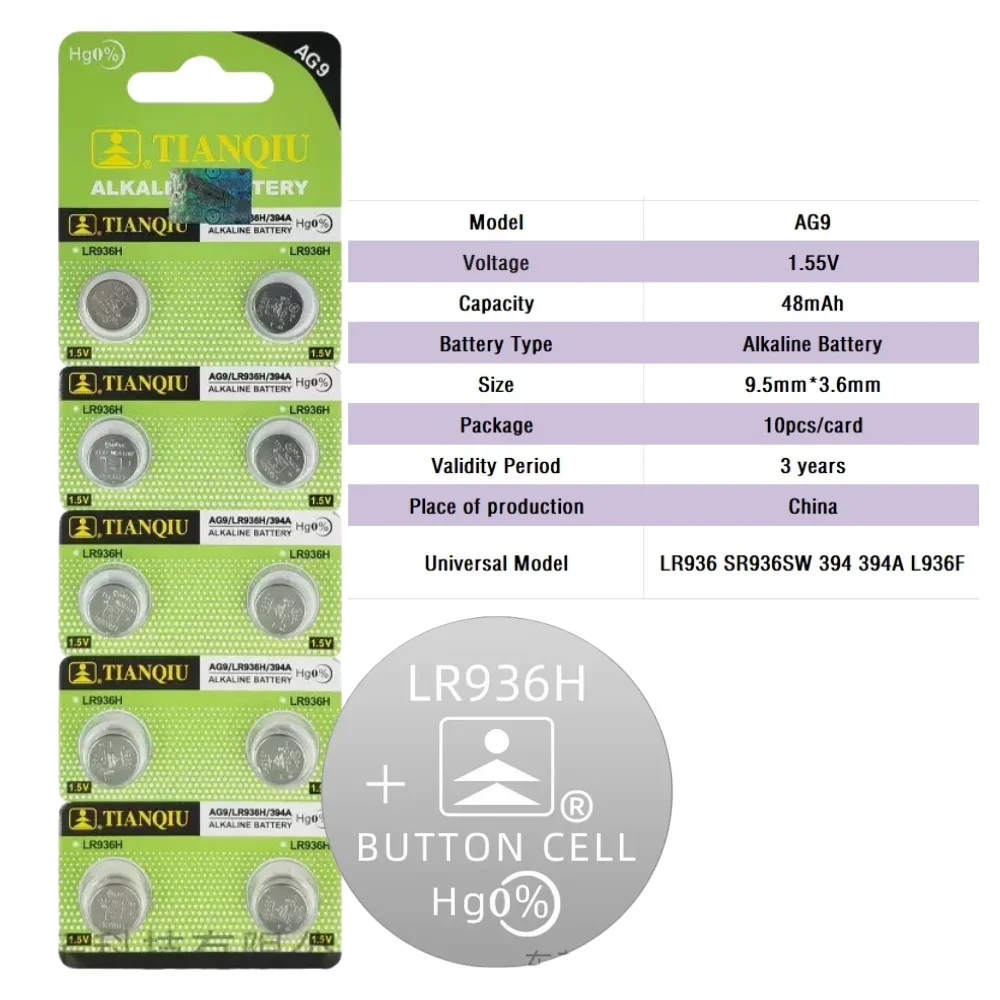 10-50PCS AG9 LR936 Button Cell Battery SR936SW 394 394A L936F 1.5V Alkaline for Calculator Thermometer Toy Watch Battery