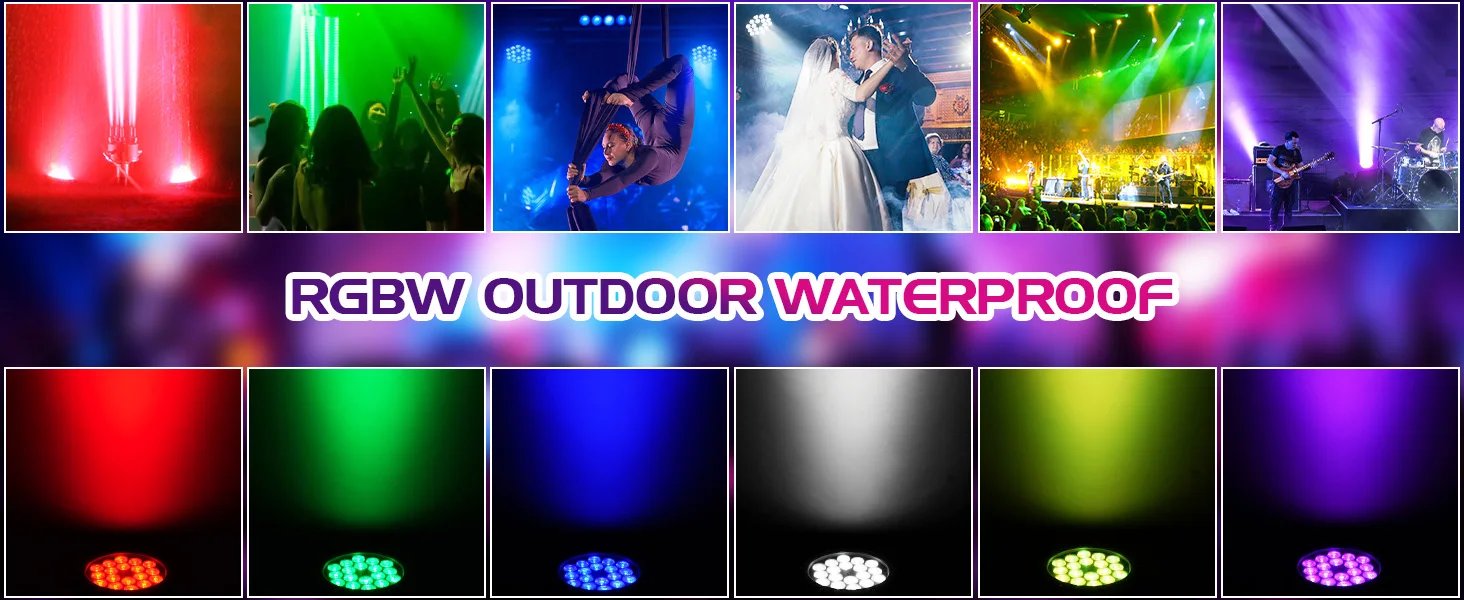 U'King 4PCS IP65 Waterproof Flat Stage Light 18 LED Par Light RGBW DMX512 Effect DJ Disco Party Christmas Bar Wedding Show Light