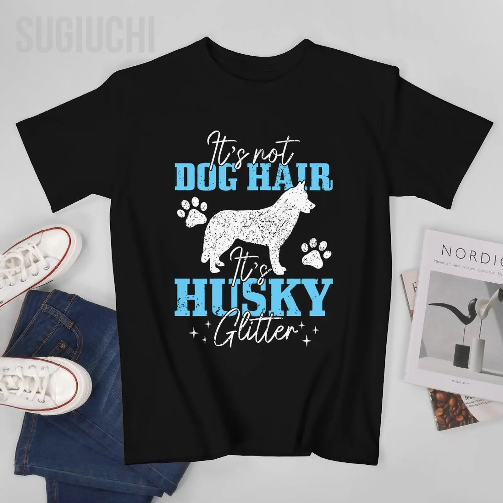 Unisex Men It's Not Dog Hair It's Siberian Husky Dog Glitter Tshirt Tees T Shirts Women Boys 100% Cotton T-Shirt