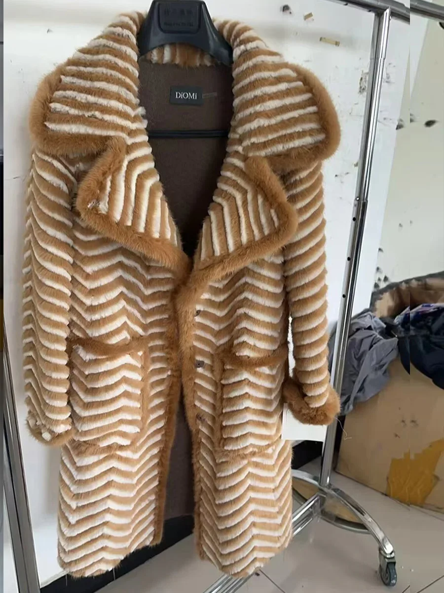 HDHOHR 2026 Real Mink Fur Coat Women Suits collar Super Hot Natural Kintted Mink Coats Mink Fur Jacket Warm For Female Plus Size