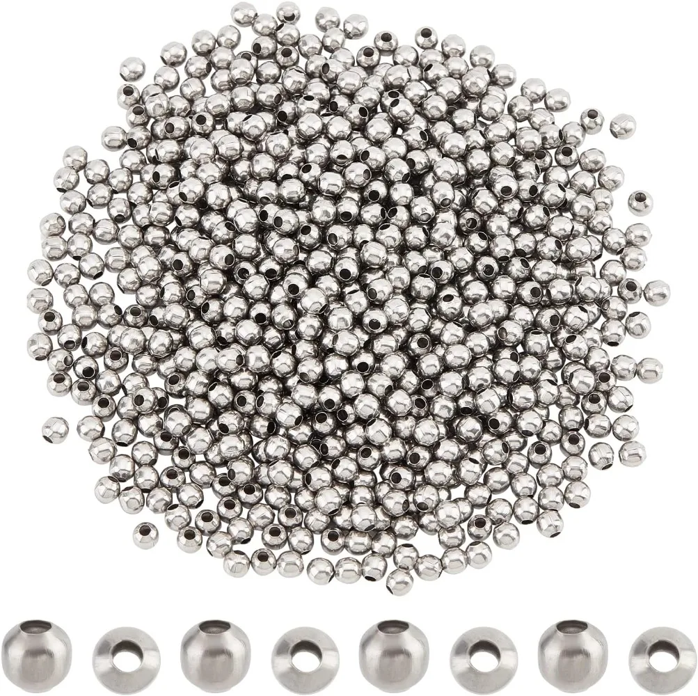 

1000 PCS 4mm 304 Stainless Steel Beads Smooth Round Metal Spacer Beads Loose Beads 4mm Beads for Jewelry Making kits